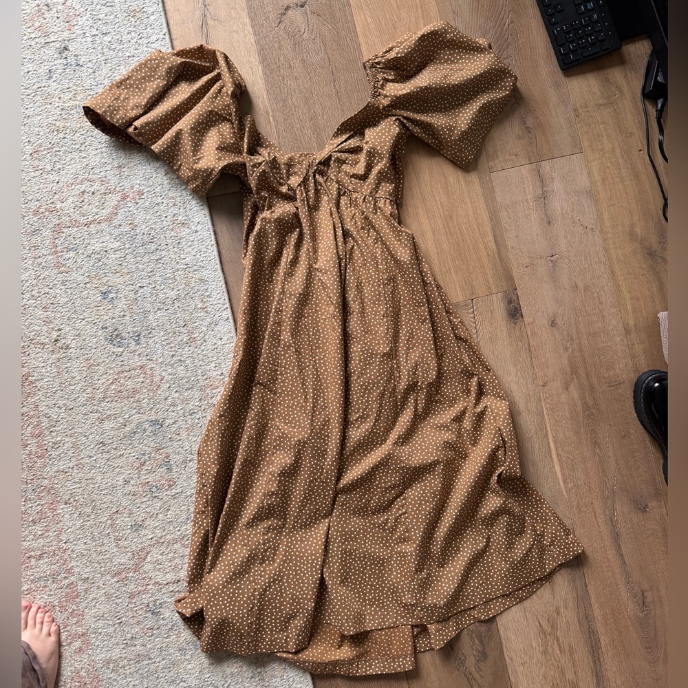 Like New Abercrombie & Fitch Brown Polka Dot Puff Sleeve Dress